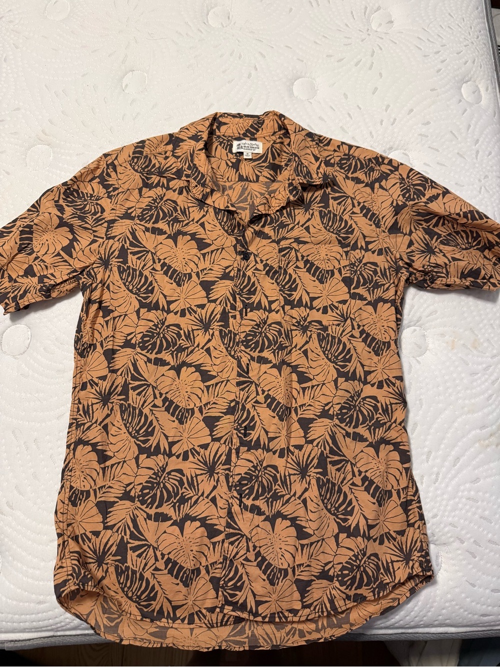 Men's Short-Sleeve Tropical Button-Down Shirt - Black & Tan